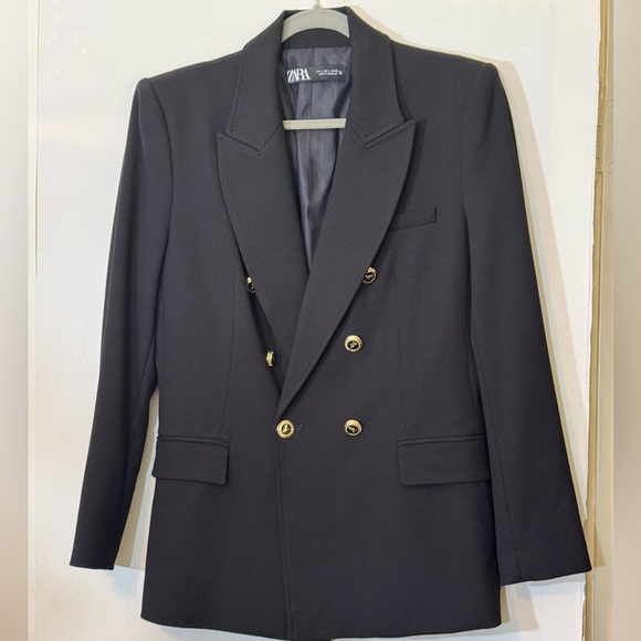 New ZARA TAILORED DOUBLE BREASTED BLAZER Black | Size Large - Picture 7 of 16